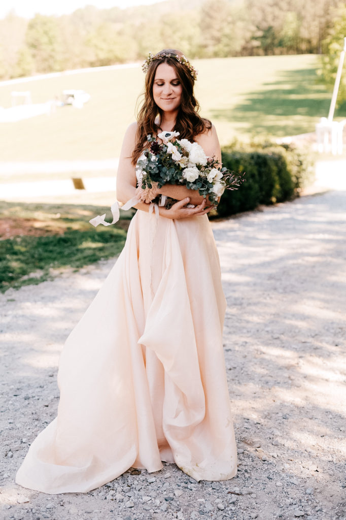 bride pink wedding dress