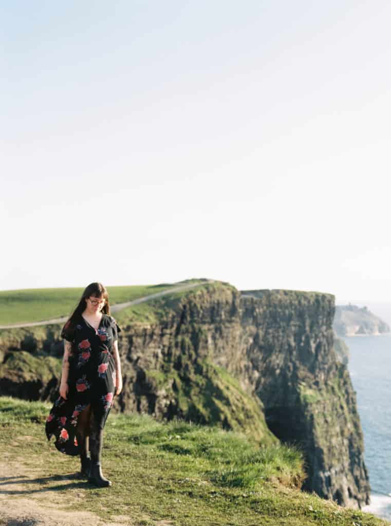 Portrait at Cliffs of Moher in Liscannor, Co Clare, Ireland photographed on film by Kate Lamb of Wild in Love Photo