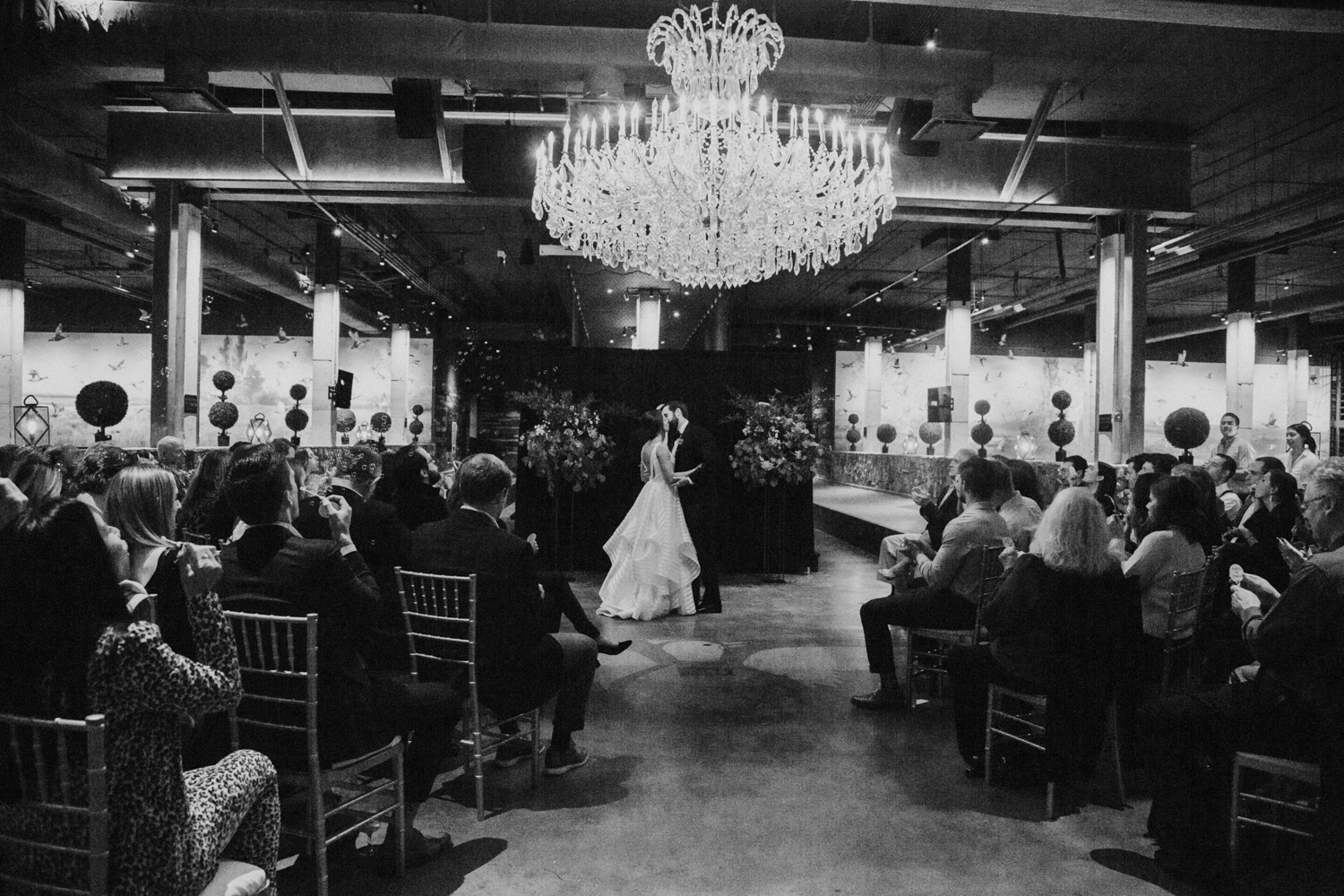 Wedding ceremony at Painted Duck bowling alley in Atlanta, Georgia