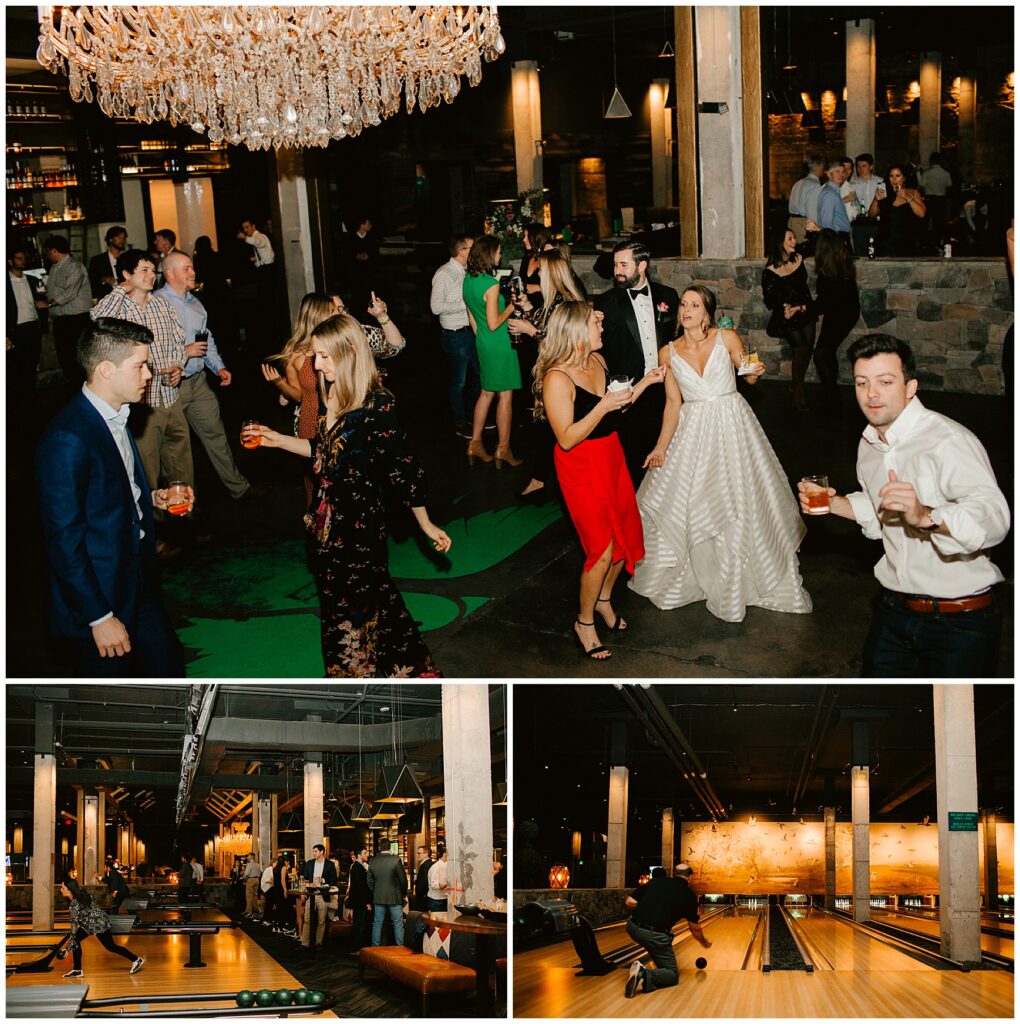 wedding reception at Painted Duck bowling alley in atlanta Georgia